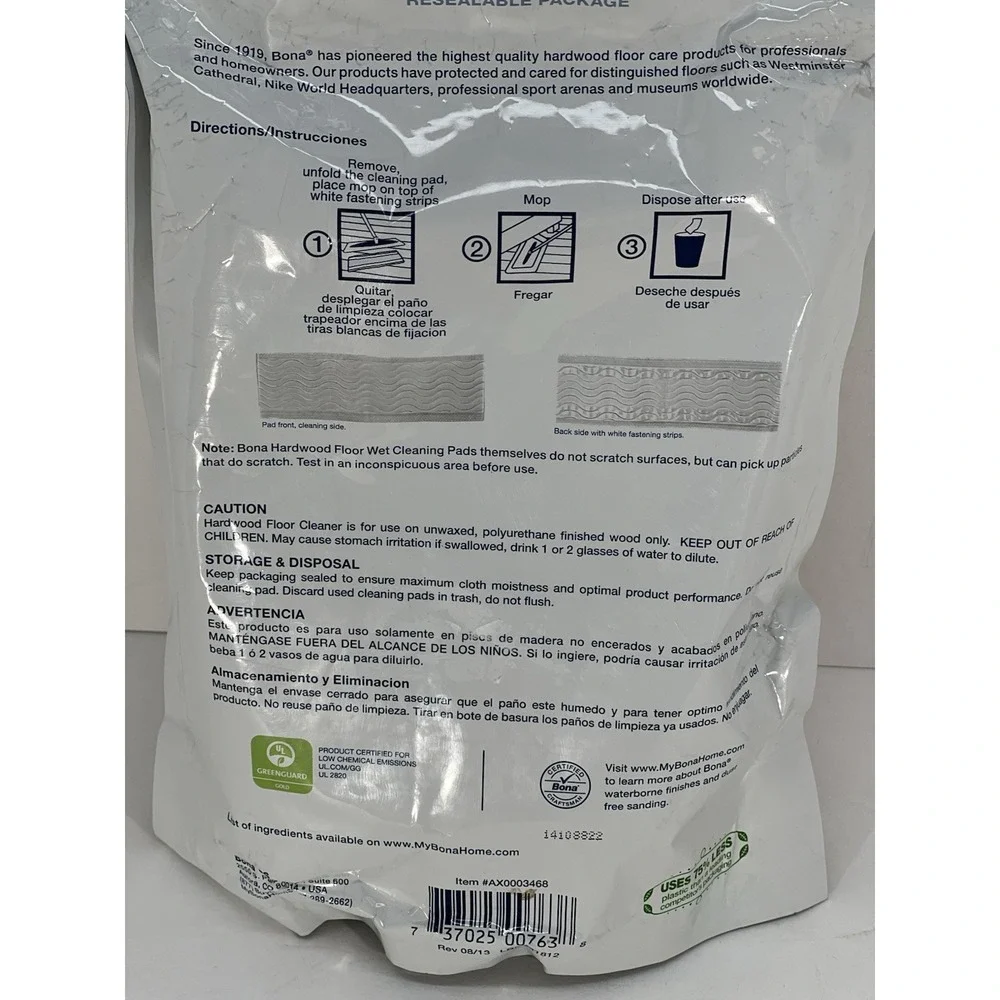 Bona Hardwood Floor Wet Cleaning pads infused in wet disposable pads‎ 10 New